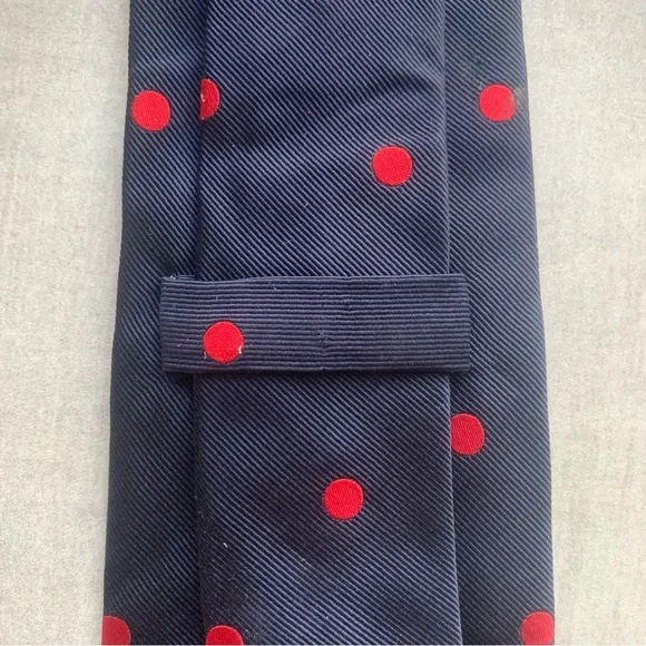 Drakes for OXXFORD Red and Blue Polka Dot Silk Tie - Picture 3 of 7